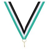 Teal White Black V Neck Ribbon